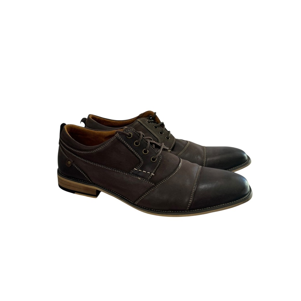 Steve Madden Mens Brown Leather Cap Toe Oxford Dress Shoes Lace Up Business 10.5